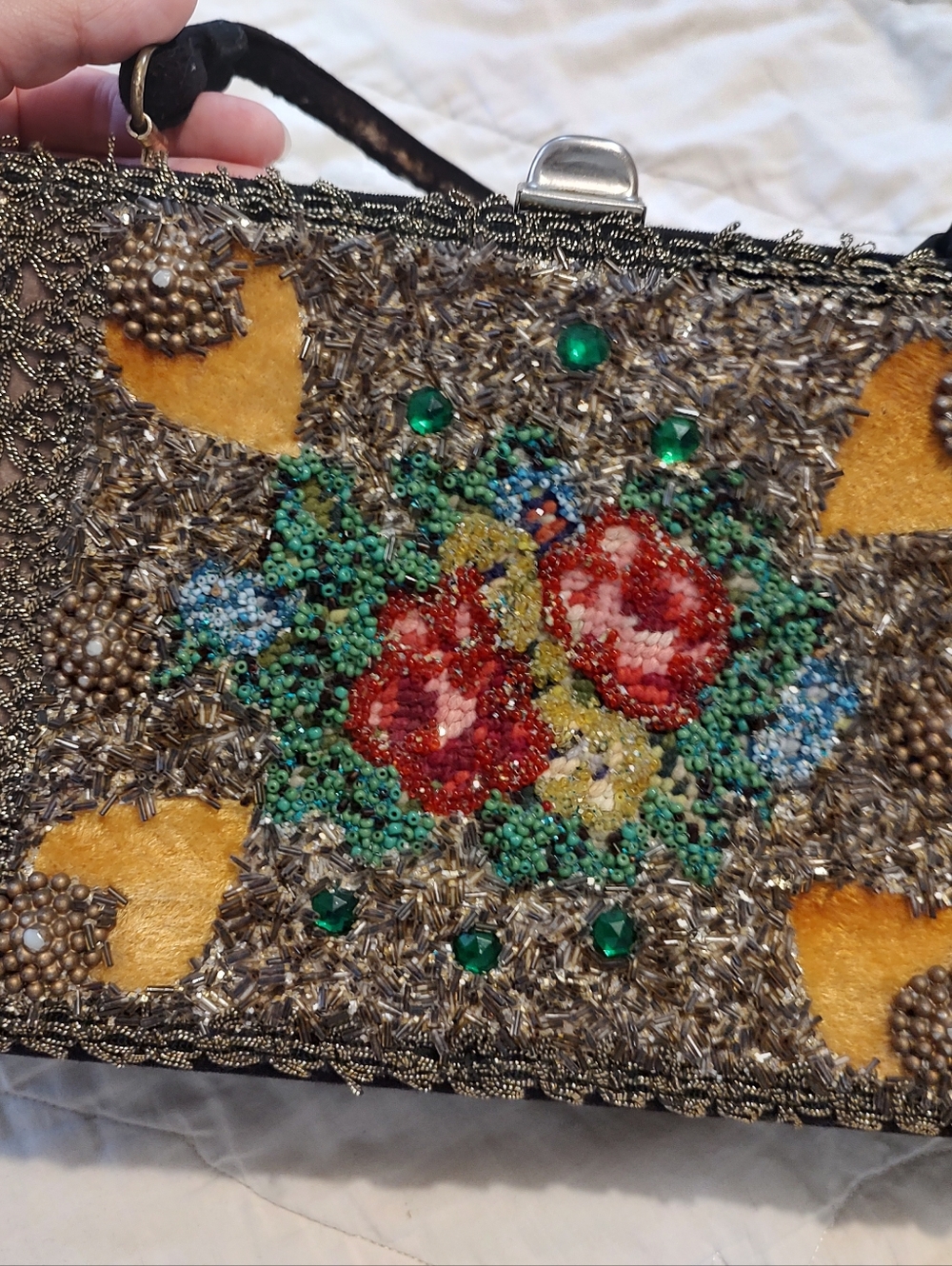 Vintage Handmade Caron Of Houston Beaded Needlepoint Handbag